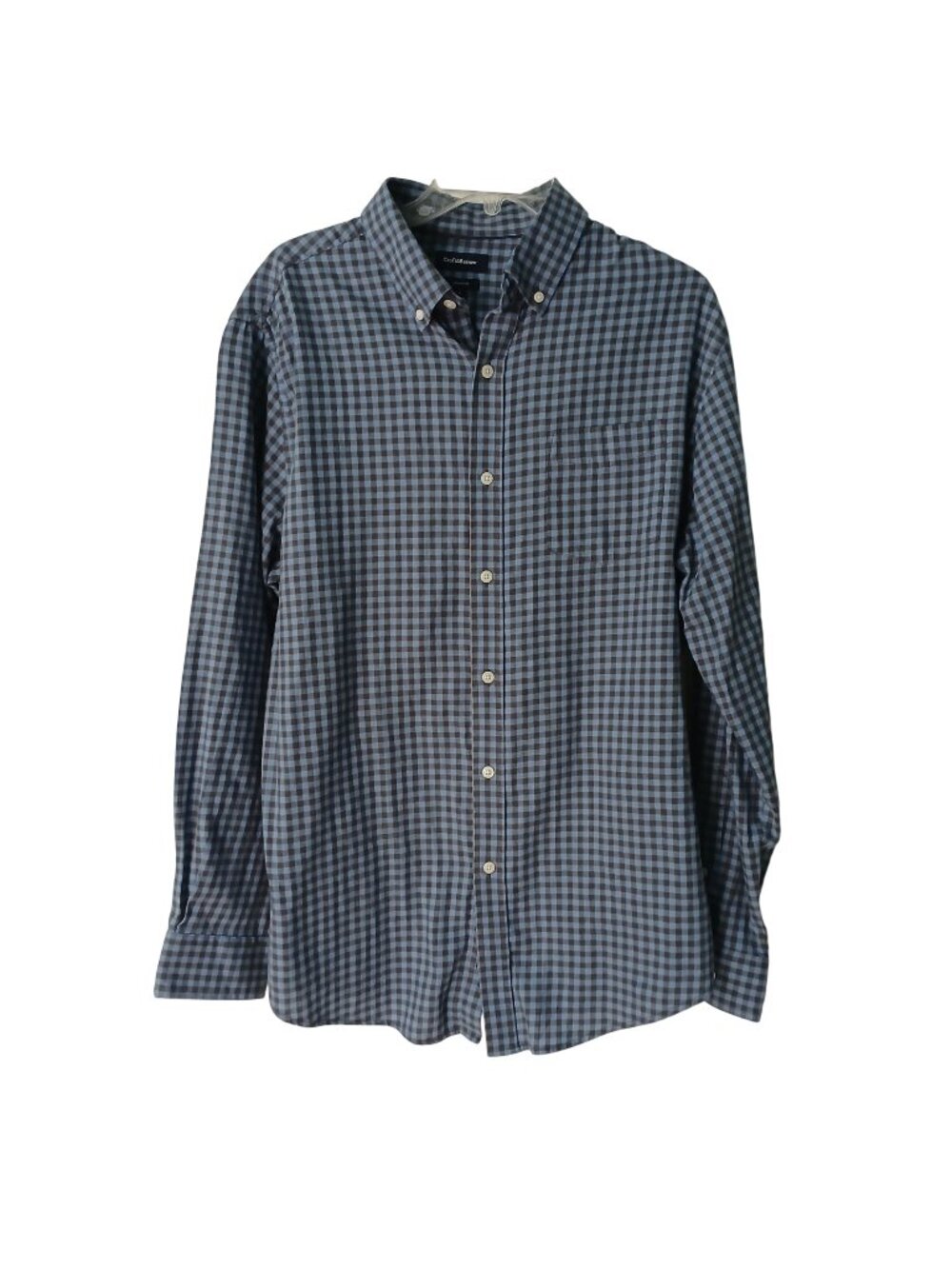 Croft & Barrow Mens L Stretch Long Sleeve Button Shirt Blue Brown Gingham #I-1